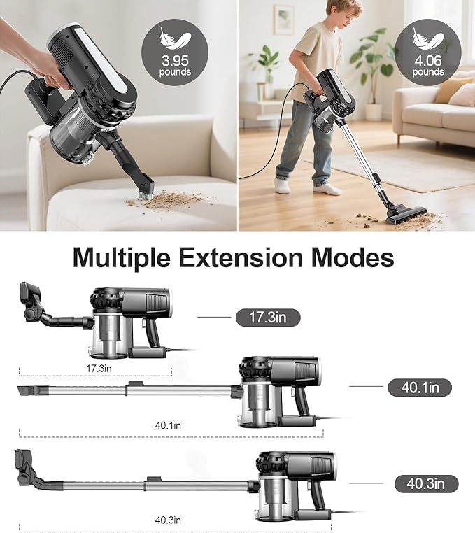 qimedo Corded Stick Vacuum Cleaner Plug in Stick Vacuum Cleaner for Home Handheld Vacuum Cleaners for v1 Hard FloorCarpet (Simple Style)
