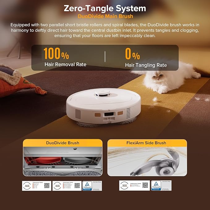 roborock Qrevo S5V Robot Vacuum and Mop FlexiArm Edge Mopping 12000Pa Suction Dual Zero-Tangle System Smart Obstacle Avoidance 10mm Mop Lifting Auto Mop Washing &amp Warm Air Drying White