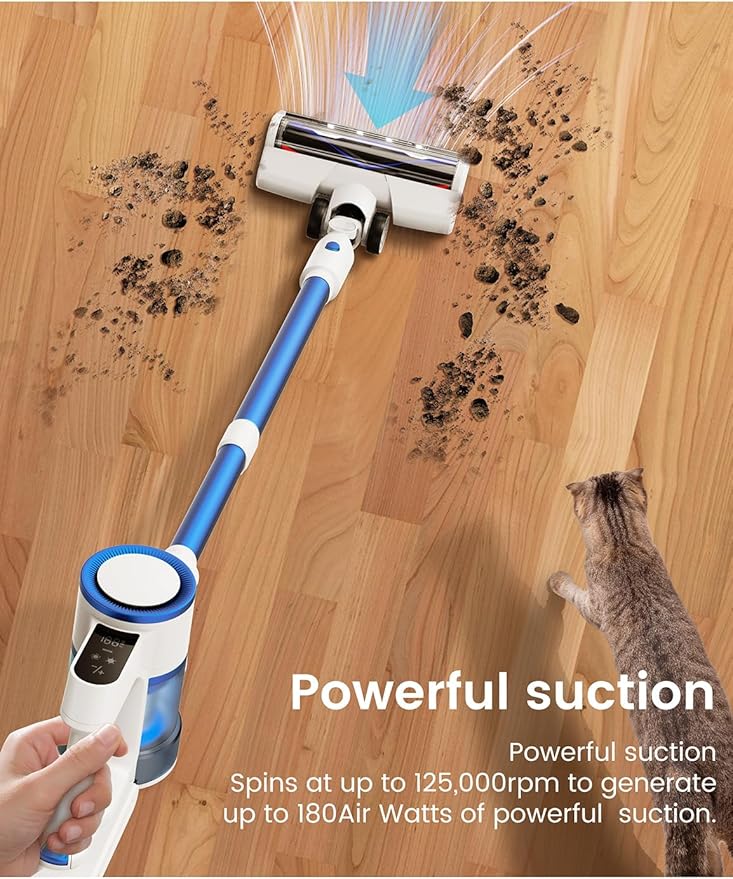 Vacuum Cleaner450W Powerful Suction 50-Min Long Runtime Anti-Tangle Brush Smart LED Display Lightweight Cordless Stick Vacuum Cleaner for Pet Hair Hard Floors Carpet &amp Home