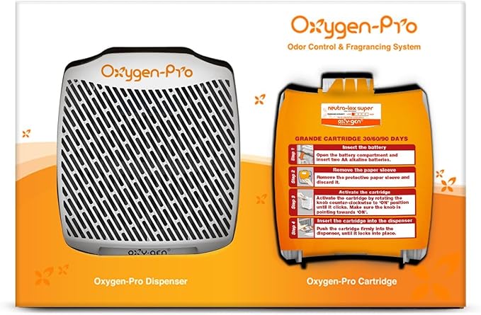 Oxygen-Pro - Starter Kit - Commercial Air Freshener and Deodorizer Wall Mounted Battery Operated Automatic Dispenser Odor Eliminator and Fragrancing System (Subtle kit) 120 Day Supply