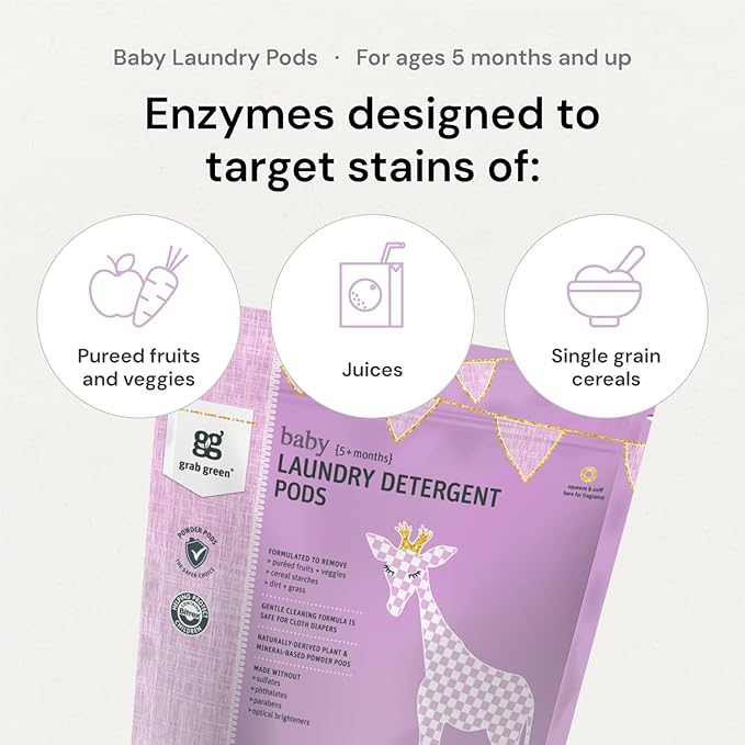 Grab Green Baby Laundry Detergent Pods and Dryer Sheets Bundle 50 Count Pods and 80 Dryer Sheets Dreamy Rosewood Scent Plant and Mineral Based Laundry Care Set