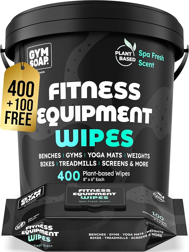 Gym Equipment Wipes - 500 Fitness Wipes to Clean Exercise Equipment Treadmill Peloton Bikes Yoga Mat Cleaner - Gym Supplies Yoga Supplier Cleaning Wipes for Home &amp Gym - Spa Fresh Scent