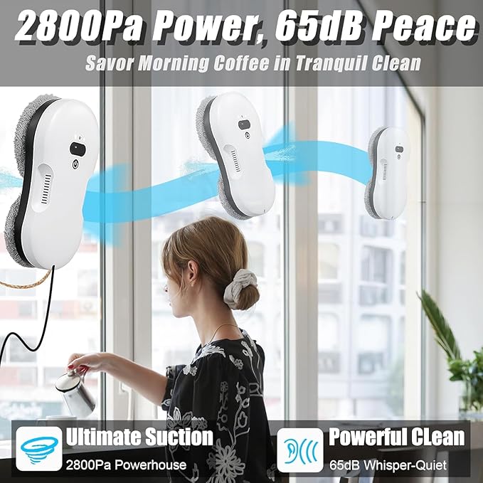 Window Cleaning Robot - Ultra Slim Window Cleaner Robot Equipped with Dual Water Sprays &amp Smart Edge Detection - Clean Vacuum for Interior/Exterior Floor to Ceiling Windows