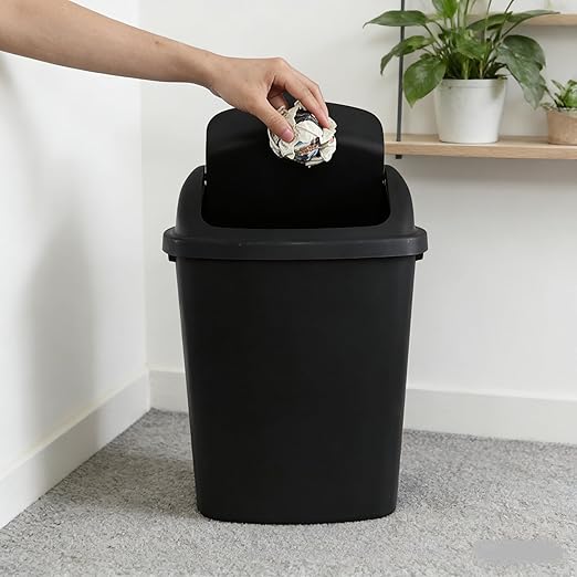 4 Pack Plastic Commercial Trash Can Wastebasket Garbage Container Bin with Swing Top Lid 6.6 Gallon/25 Liter
