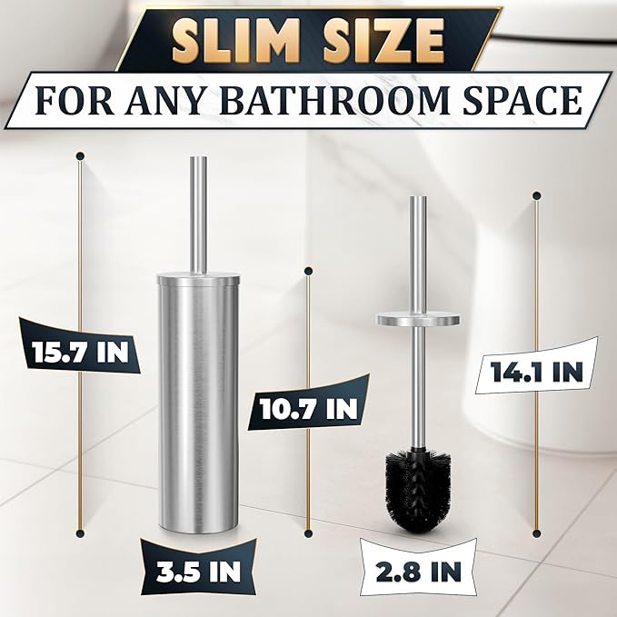 Stylish Stainless Steel Toilet Brush and Holder Set - Silver Toilet Bowl Brush and Holder with Splash Cover Sturdy Bristles Corrosion &amp Scratch Resistant - Elegant Design Effective Deep Cleanin