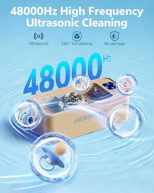 GENGROCK Ultrasonic Jewelry Cleaner Machine 48kHz Sonic Cleaner 3 Modes Deep Cleaning 360ML Food Grade Tank 45dB Quiet for Jewelry Rings Gold Silver Glasses Dentures(Rose Gold)