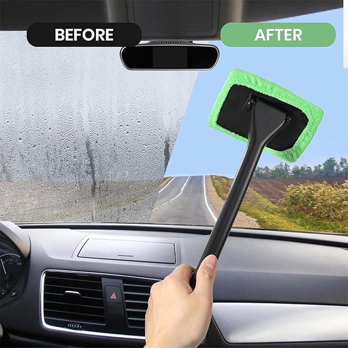 Hicaly Windshield Cleaner Hicaly Car Window Cleaner Windshield Cleaner Tool – for Streak-Free Windows with 4 Washable and Reusable Microfiber Pads (1PC-Green)