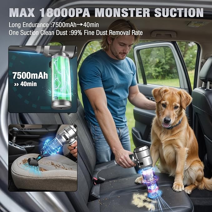 Car Vacuum Portable Cordless 22000PA High Power with Brushless Motor 4-in-1 Compressed Air Duster &amp Air Blower &amp Pump Hand Held Vacuum for Car Home Office Ideal Gifts for Men &amp Women