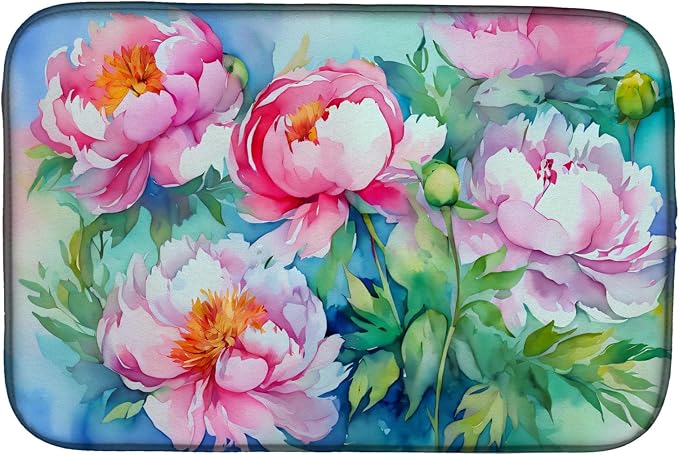 Caroline's Treasures DAC1595DDM Peonies in Watercolor Dish Drying Mat Absorbent Dish Drying Mat Pad for Kitchen Counter Dish Drainer Mat for Countertop 14 x 21 Multicolor