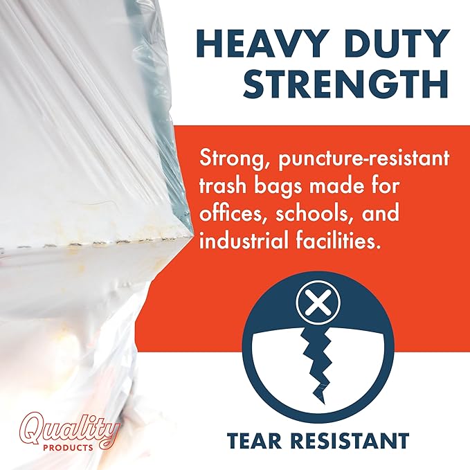 Made Here 13 Gallon Heavy Duty Commercial Trash Bags with Drawstring – White Waste Can Liners for Office Janitorial and Facility Use Leak-Resistant 200 Count