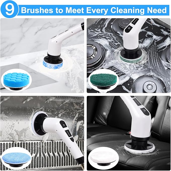 Electric Spin ScrubberCordless Spin Scrubber for Cleaning with 8 Replaceable Brush HeadsShower Scrubber with Adjustable Detachable Handle for BathroomKitchen