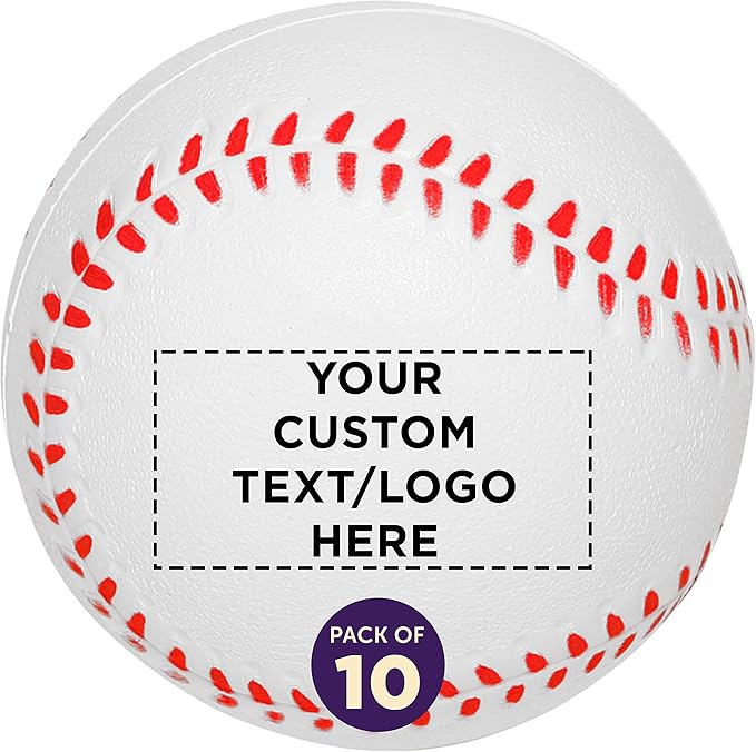 DISCOUNT PROMOS Custom Baseball Shaped Squeeze Balls Set of 10 Personalized Bulk Pack - Perfect for Promotional Giveaways - White