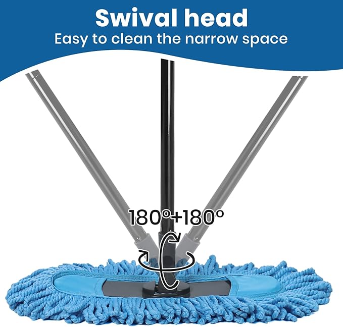 19 Inch Dust Mops for Floor Cleaning with 2 Mop Refill Pads Floor Duster with 58” Long Handle Microfiber Sweeper for Hardwood Tile Baseboard