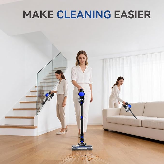 DUMOS Cordless Vacuum Cleaner Lightweight Stick Vacuum Cleaners for Home Powerful Suction &amp LED Lights Rechargeable Battery for Carpets Pet Hair Hardwood Floors