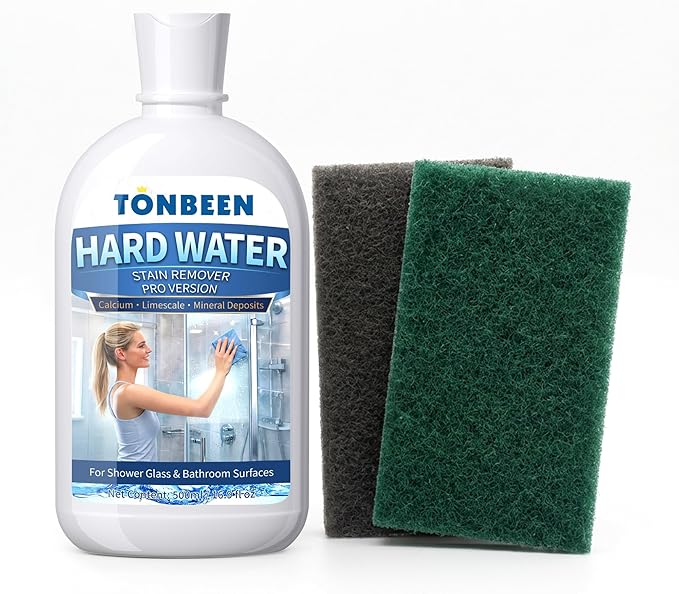 Hard Water Stain Remover Paste with Polishing Pads Calcium &amp Limescale Cleaner for Shower Glass Shower Doors &amp Tiles Includes 800 &amp 1200 Grit Pads 500ml 16.9fl oz