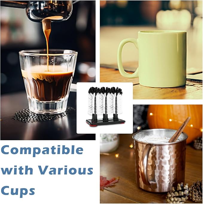 2 Pcs Water Bottle Cleaning Brush 7.3 x 3.7 x 7.5 Inch 3 Head Bristle Bar Glass Washer with Suction Base Washer Brush Cleaner for Cup Sink Wine Glass Bar Beer Cup