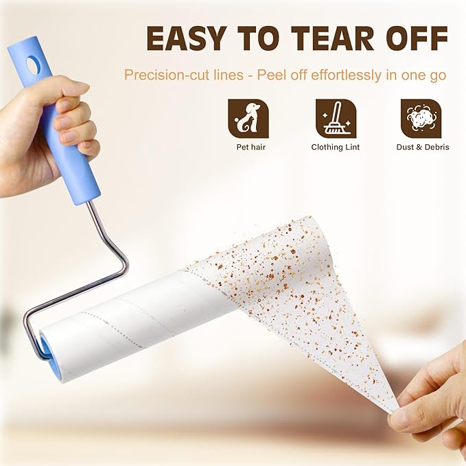 BEAH Lint Roller Refills (5 Packs 450 Sheets) Lint Rollers for Pet Hair Extra Sticky Refills Compatible with 9.45-inch lint Rollers requiring a 1.5-inch Inner Diameter