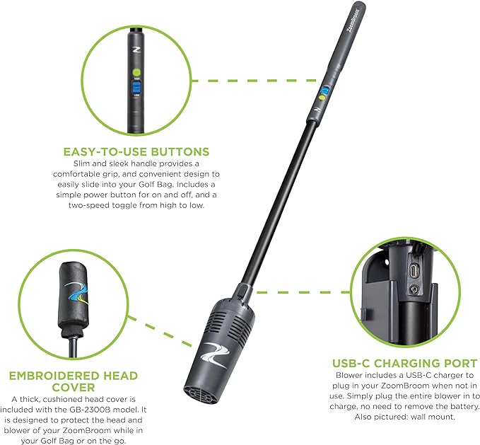 Breeze Lightweight Air Stick Blower – Sleek Lightweight Air Broom for Precision Cleaning at RVs Home Patios Condos and All Outdoor and Indoor Activities (Headcover Included)