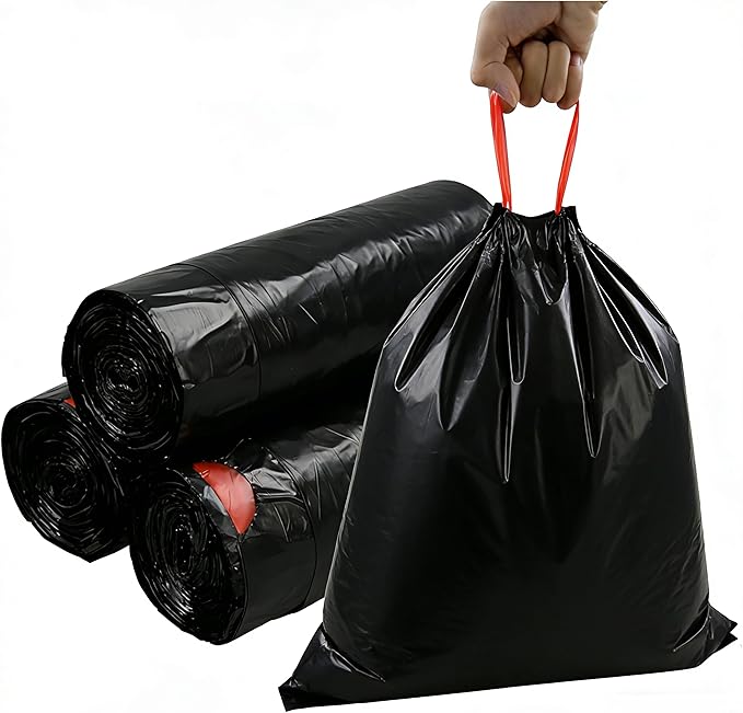 13 Gallon Plastic Bin Liner Bags Kitchen Drawstring Trash Bag Black Waste Bags 220 Counts