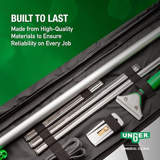Unger Commercial Window Cleaning Kit - Complete ErgoTec Set with Squeegee Scraper Blades Telescopic Pole Ergonomic Handle for Streak-Free Glass Cleaning - ETSET