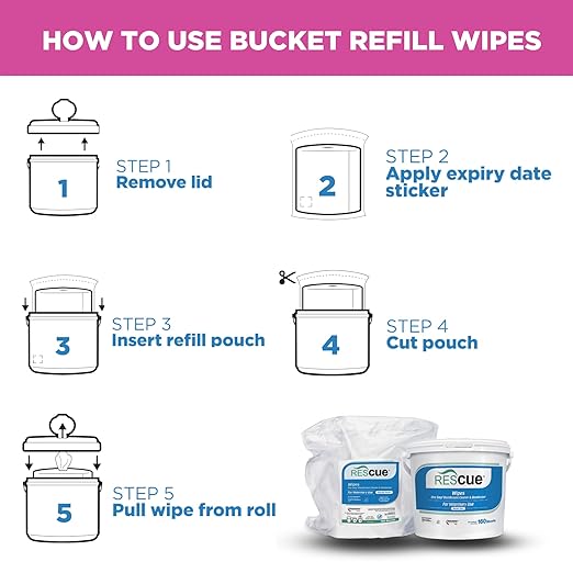 Rescue Bucket Wipes 8 Pack &amp Bucket Refill Wipes 8 Pack – Disinfectant Cleaner for Vet Use Designed to Clean Kennels Litter Boxes &amp More