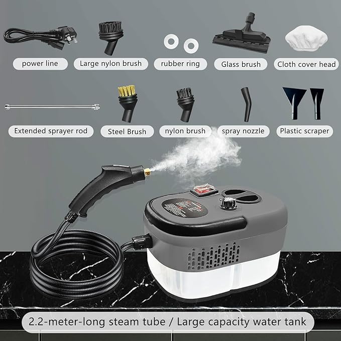 Steam Cleaner for Car 2500W High Pressure Steamer for Cleaning with 11 Attachments Portable Steam Cleaner For Car Detailing Home Upholstery Kitchen Bathroom Furniture Tile Grout (Grey)