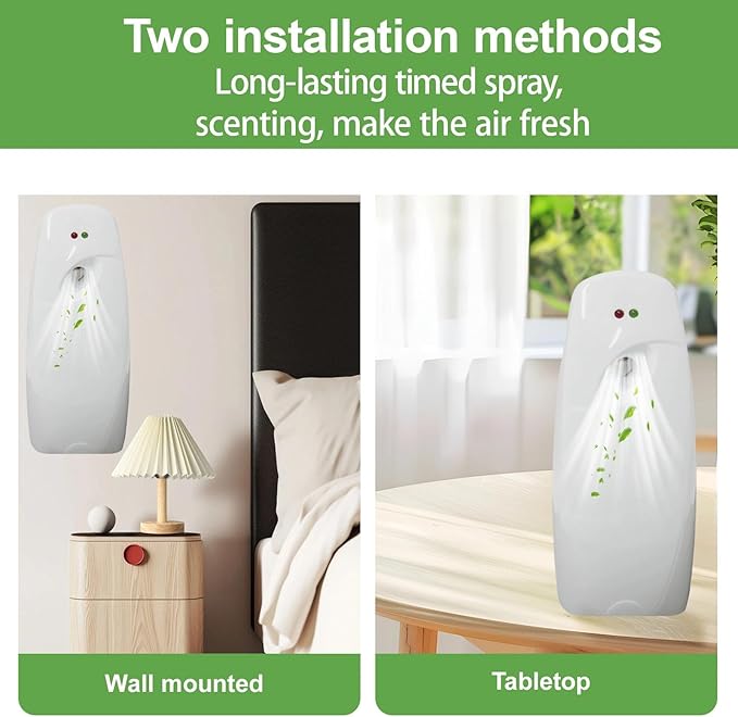 4PCS Automatic Air Freshener Spray Dispenser Wall Mounted or Free Standing Battery Operated Sprayer for Bathroom Multiple Time Scent Mist Release Settings for Room Restroom Sprayer (White L)