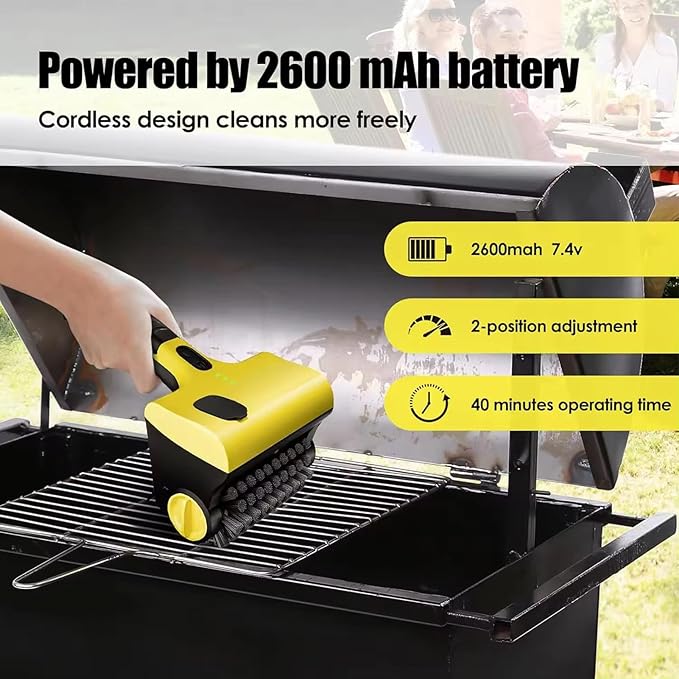 Heayzoki Electric Grill Clean Brush Cordless Power Grill Cleaner with 2600mAh Battery 250ml WaterTank Adjustable Speed Interchangeable Brush Heads for Outdoor