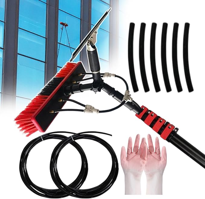 Outdoor Glass Cleaner Professional Cleaning Kit Telescopic Pole Window Cleaner for Photovoltaic Panels Trucks Vans Caravans Come with Rubber Gloves7.2m/24ft