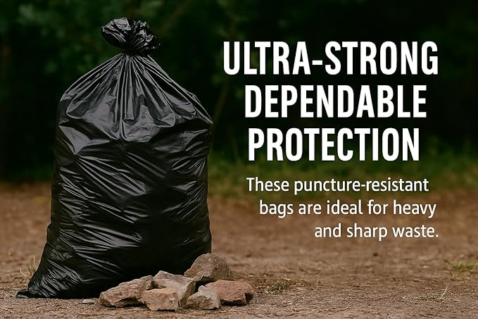 Ultra-Strong Trash Bags 44x55 Inches 2 Mils Thick 50 Count – Heavy Duty Black Garbage Bags with Star Seal Bottom 65 Gallon Capacity