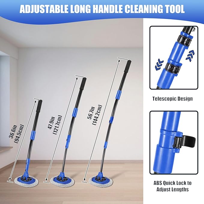 Wall Cleaner Mop Washer Mops with Long Handle for Cleaning Walls Baseboard Window High Cabinet Ceiling Floor 15°Bend Labor-Saving Microfiber Dry Dust and Wet Wash Cleaning Mop with Replacement Pad
