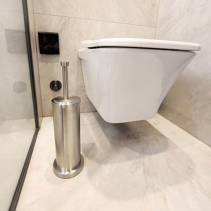 Brushed Nickel Toilet Bowl Brush with Holder Durable Bathroom Cleaning Tool Modern Design for Easy Toilet Maintenance Bathroom Cleaner Brush for Efficient Cleaning and Hygiene