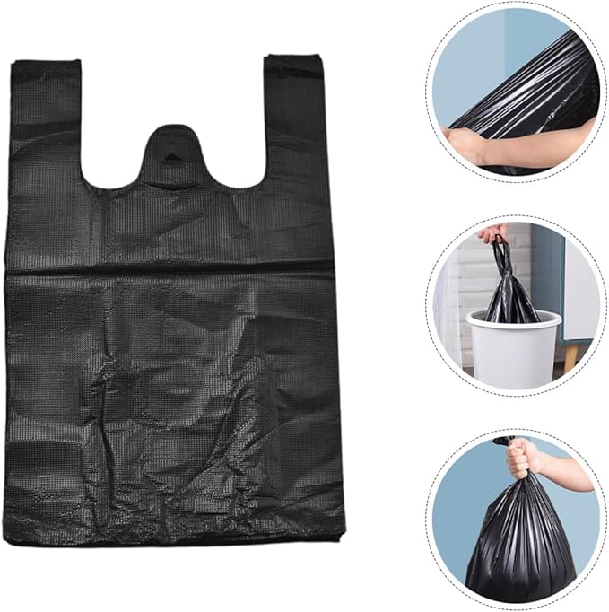 CLISPEED Plastic Garbage Bags 48.5x31cm 200pcs Thickened Kitchen Trash Bags with Handles for Home Office Bathroom Bedroom Use