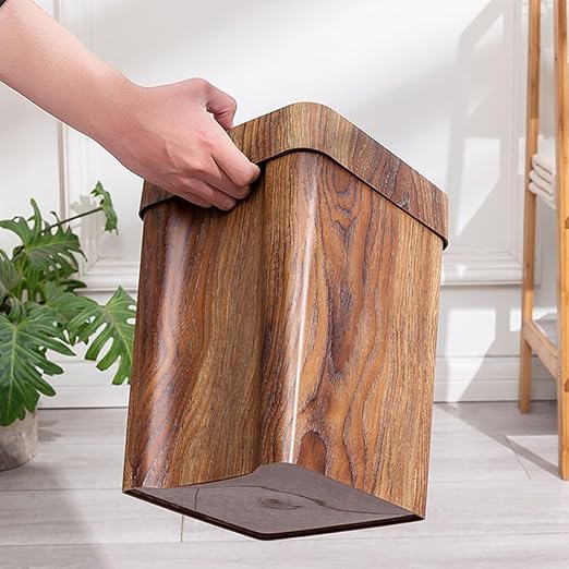 SUPVOX Wood Grain Trash Can 8l Small Wastebasket with Recessed Handle Imitation Wood Texture Kitchen and Bathroom Rubbish Bin for Home and Office Use