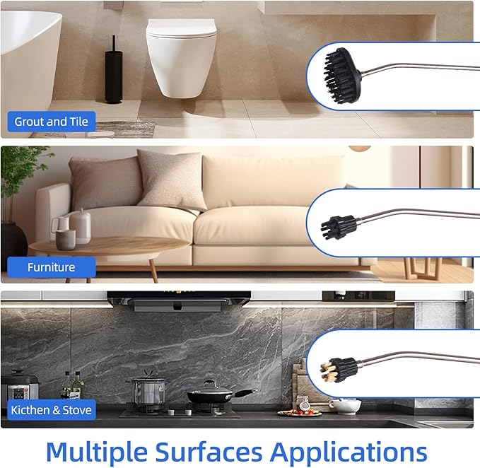 Decdeal Pressurized Handheld Steam Cleaner 2500W Multi-Surface Steam Cleaning Machine with 3 Brush Heads Extended Sprayer Rod