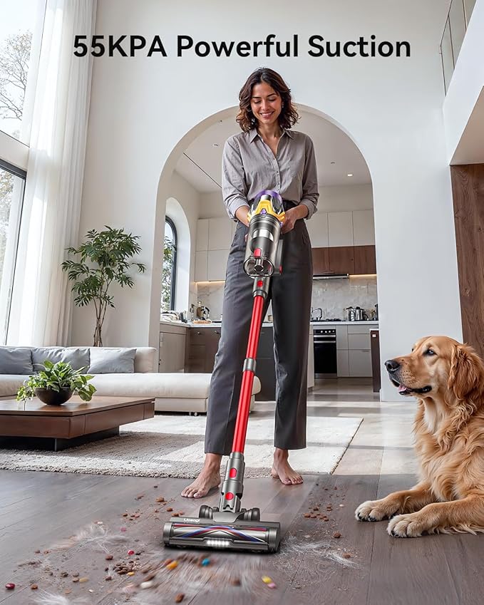 Cordless Vacuum Cleaner Upgraded 55KPA 650W 70Mins Stick Vacuum with Hurricane Mode Self-Standing Touch Screen 1.8L Dust Cup Anti-tangle Wireless Vacumm Vacuum Cleaners for Home/Pet Hair/Carpets