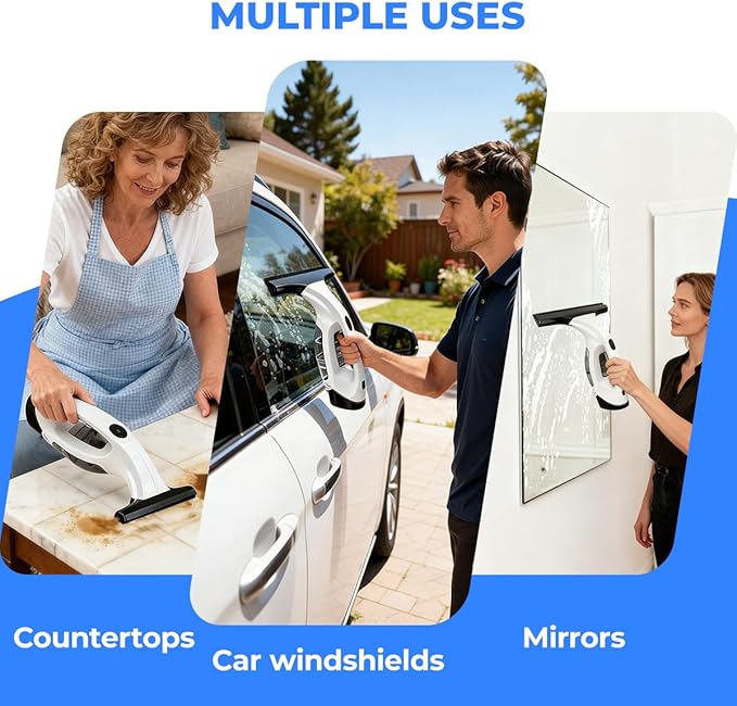 Window Vacuum Squeegee Cordless 2000Pa Electric Window Cleaner Tool 11 Window Cleaning Kit Shower Squeegee for Shower Doors Mirrors Car Windshields &amp Tiles