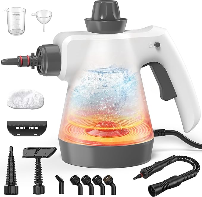 Steam Cleaner Pressurized Handheld Steam Cleaner for Home with 12pcs Accessories &amp Safety Lock Multi-Surface Powerful Natural Steamer for Deep Cleaning Grout Kitchen Bathroom Car Windows Wh