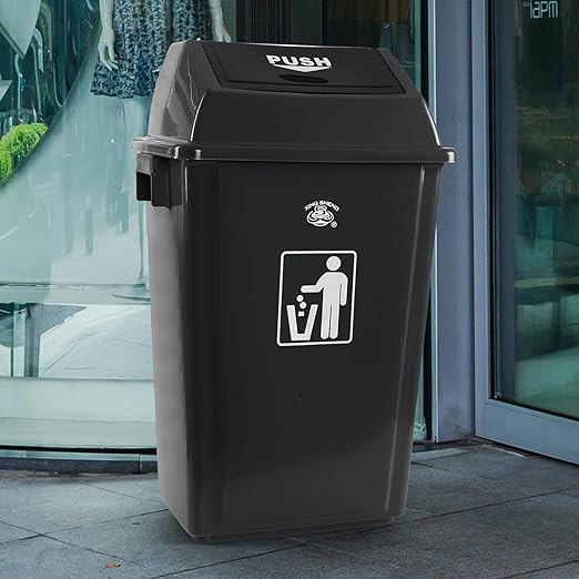 4 Pack Large Swing Top Trash Can 15 Gallon Plastic Garbage Can with Lid for Kitchen Garage Office Grey