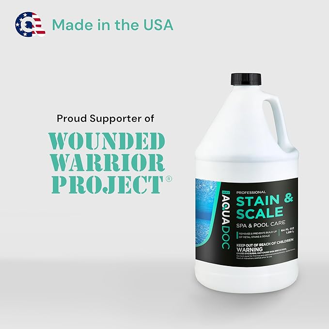 AquaDoc Pool &amp Spa Stain and Scale Control for Hot Tubs - 64oz - Pool Stain Remover That Helps Prevent &amp Remove Calcium Iron Copper &amp Rust Buildup - Made in USA