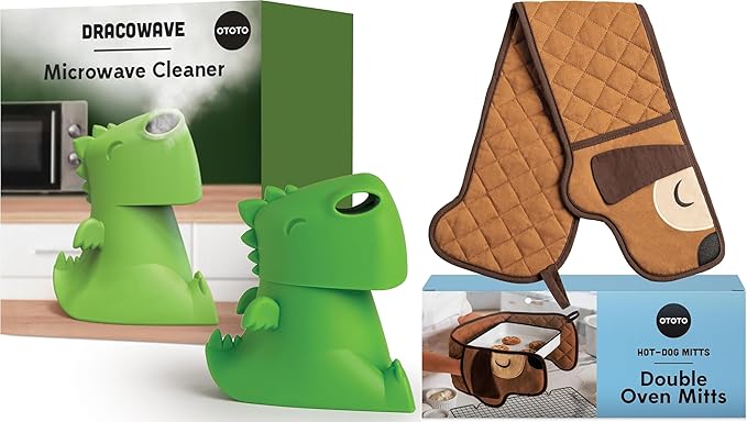 OTOTO Bundle of 2 Dracowave Dragon Microwave Cleaner + Hot Dog Oven Mitts Cute Kitchen Gadgets Cute Gifts