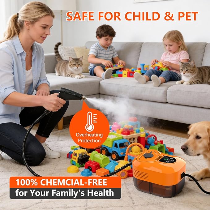 Steam Cleaner for Home &amp Car - 1800ML Water Tank 15s Heat-Up Portable Steamer for Cleaning 6 Level Handheld Steam Cleaner for Car Detailing with 17 Accessories for Furniture Grease Carpet Grou
