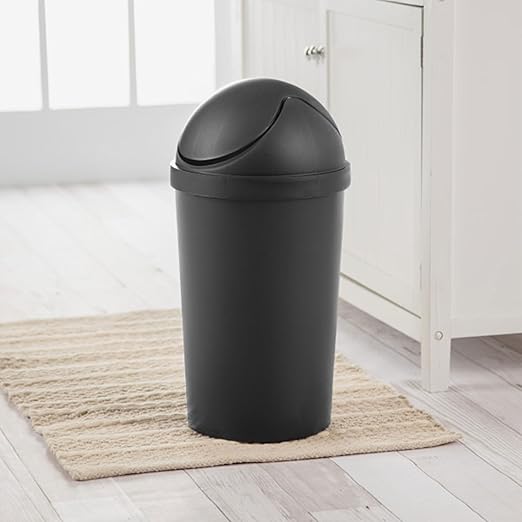 Sterilite 6 Pack SwingTop Wastebasket Round Trash Can w/Swing Top Lid 3 Gallon Black
