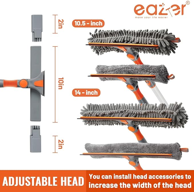 Eazer 64'' Squeegee Window Cleaner 2 in 1 Rotatable Window Cleaning Tool Kit with Telescopic Pole Window Washing Equipment with Bendable Head for Indoor/Outdoor Window and Car Glass