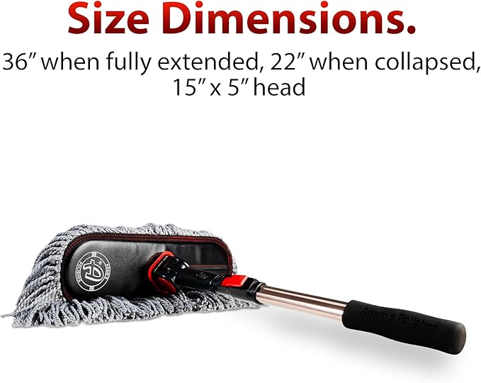 Adam's Polishes Microfiber Duster – Exterior Soft Premium Large Car Duster Kit Extendable Handle with Long Pole Safe On Paint &amp Removes Dust Pollen Dirt Cotton Hair &amp More