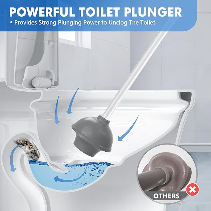Toilet Plunger and Brush Bowl Brush and Heavy Duty Toilet Plunger Set with Ventilated Holder 2-in-1 Toilet Brush and Plunger Combo for Bathroom Cleaning (2 White)