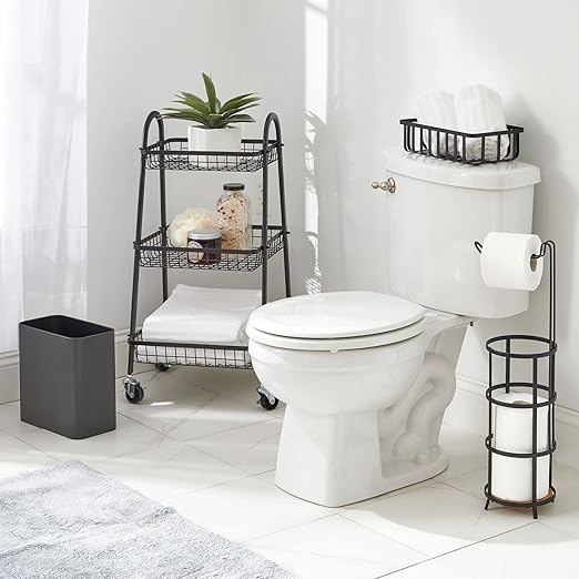 mDesign Small Metal 2.4 Gallon/9 Liter Trash Can Wastebasket Garbage Bin for Bathroom Slim Rubbish Waste Bin Trashcans - Mirri Collection - Graphite Gray