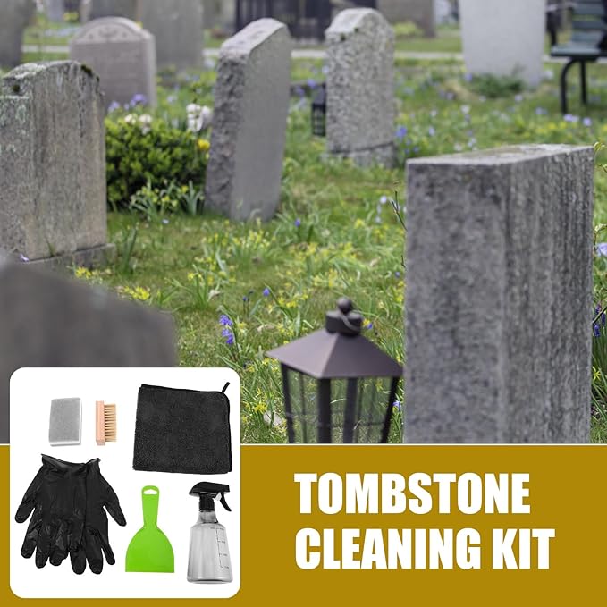 1 Set Headstone Cleaning Kit For Graves Natural Stone Cleaner With Lichen Remover Bristle Brush Gloves And Microfiber Cloths Granite
