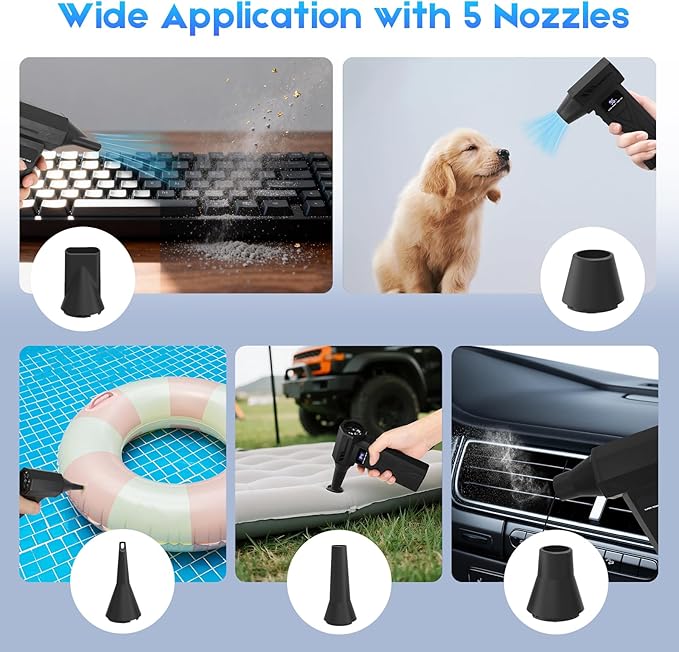 Compressed Air Duster 110000RPM Electric Air Blower with 4-Speed Adjustable &amp LED Light Rechargeable Fast-Charging for Computer Keyboard Electronics Car Home &amp Outdoor Cleaning