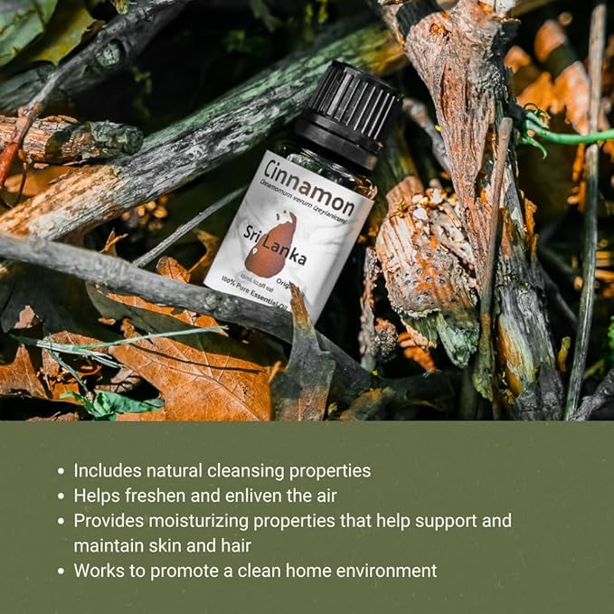Organic Cinnamon Essential Oil - Direct from Sri Lankan Essential Oils - 100% Pure - Natural Aceite de Canela for Aromatherapy &amp Wellness - Premium Grade (15ml)